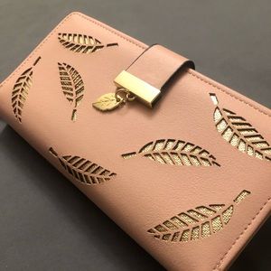 Pink Gold Feathers Women's Wallet Clutch Purse